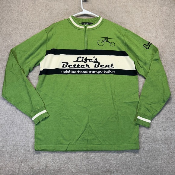 Earth Wind & Rider Merino Wool Cycling Jersey Men's XL Green Life's Better Bent